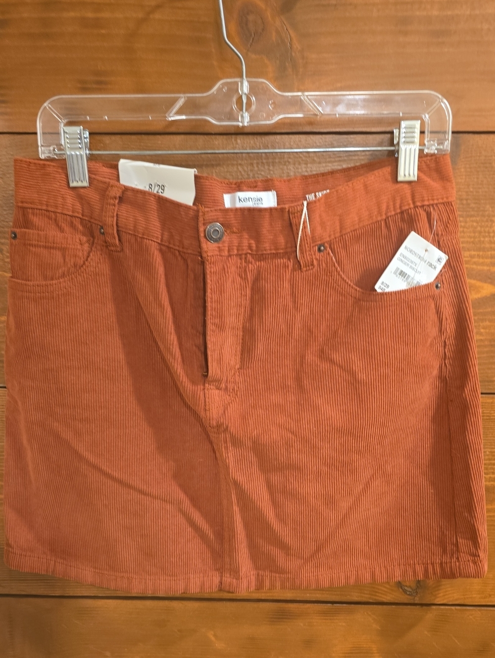 Kensie Jeans Corduroy Mini Skirt Size 8/29 NWT Rust Orange High Rise Y2K